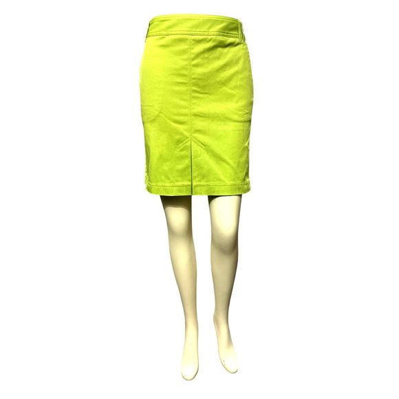 Ann Taylor LOFT Lime Green Side Zipper Cotton Spandex Durable Mini Skirt Size 10 - Picture 1 of 12